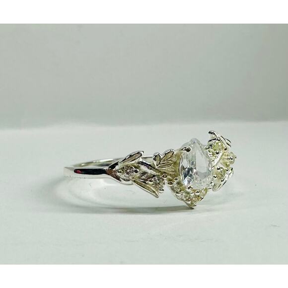 FRENCH Vintage Style STERLING TEAR DROP FLORAL LEAF RING Size 10 - Picture 1 of 8